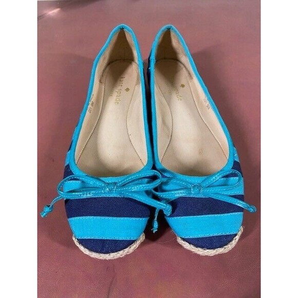 KATE SPADE NY Sz 5M Textile Pull-on Bow Front Loafers Navy/Green Nautical Preppy - Picture 2 of 12